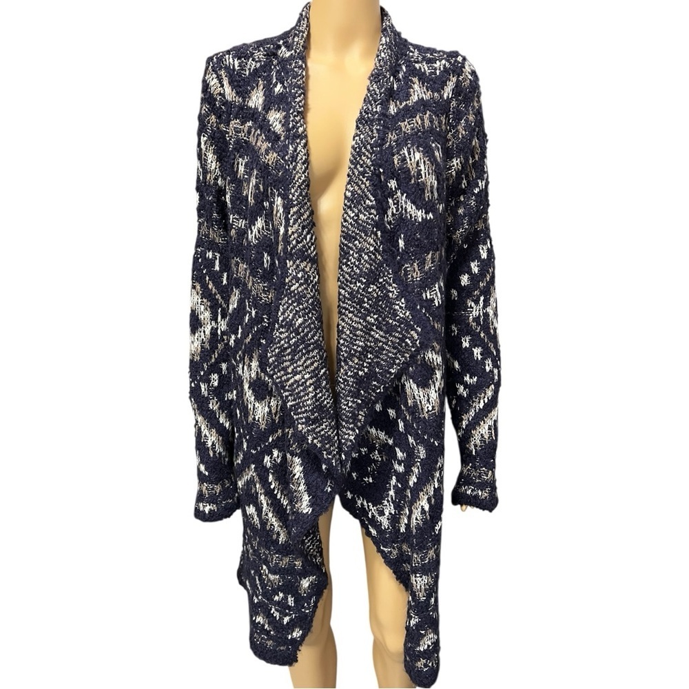 Lucky Brand Geo Intarsia Wrap Waterfall Sweater Size Small Wool Blend Size M